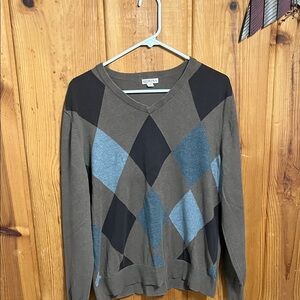 Merona Men's V-Neck Argyle Sweater - Brown, Gray, and Blue